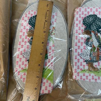 Homemade Stitchery Kits LOT#6 embroidery hoop (ROUND), material, thread, pattern Girl in Bonnet