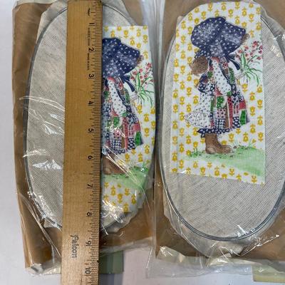 Homemade Stitchery Kits LOT#5 embroidery hoop (OVAL), material, thread, pattern Girl in Bonnet