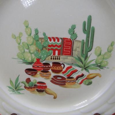 Mexican pottery bowls set of 4, Red Trim, Flowering Cactus, Pots, Desert, Southwest, Vintage