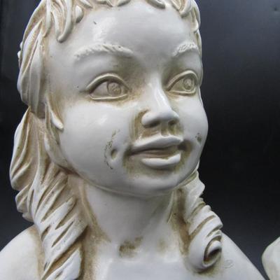 Pair of Vintage Universal Statuary Chicago Mid Century Girl & Boy Bust Head Statue