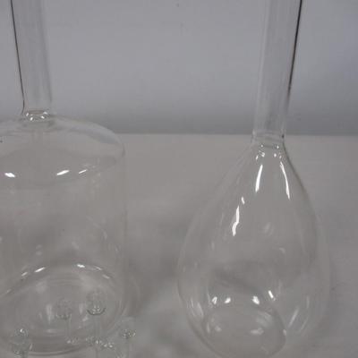 Glass Flask & Miniature Glass Candlesticks Beakers