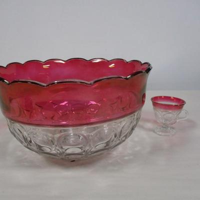 Vintage Kings Crown Glass Punch Bowl Set With 24 Cups