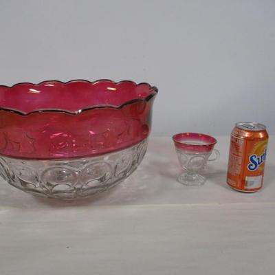 Vintage Kings Crown Glass Punch Bowl Set With 24 Cups
