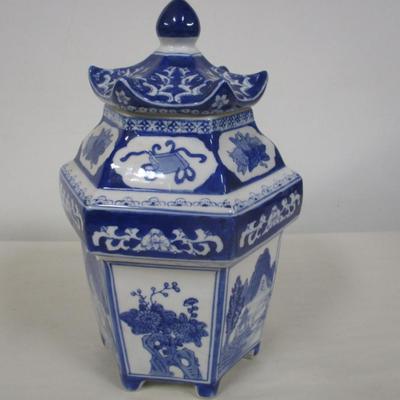 Blue & White Pagoda Jar