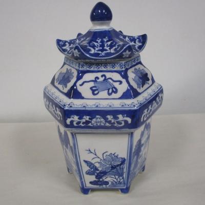 Blue & White Pagoda Jar