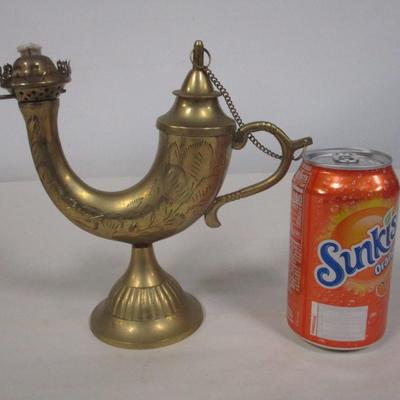 Vintage Genie Etched Oil Lamp