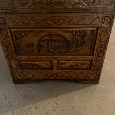 Vintage Hand carved wooden chest