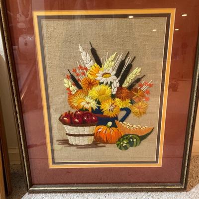 Stitched flowers and harvest decor
