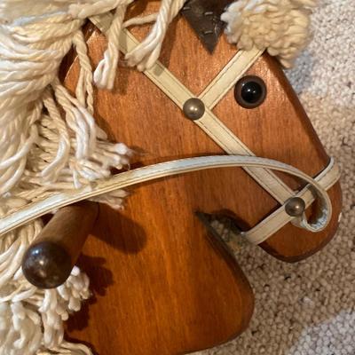 Vintage wooden stick horse and bear stuffies