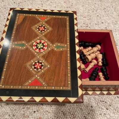 German wooden blocks and chess game