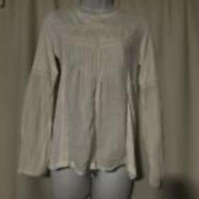 Sundance Romance Small White Boho Peasant Crinkle Embroidered Long Sleeve Blouse