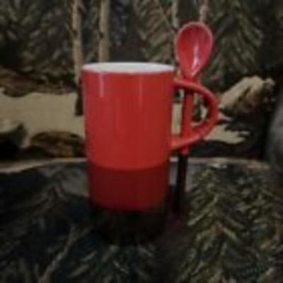 Starbucks Espresso Coffee Mug with Spoon Red & Silver 8 oz 2014