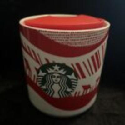 Starbucks Holiday 2021 8oz Red/White Wave Ceramic Coffee Mug With Lid