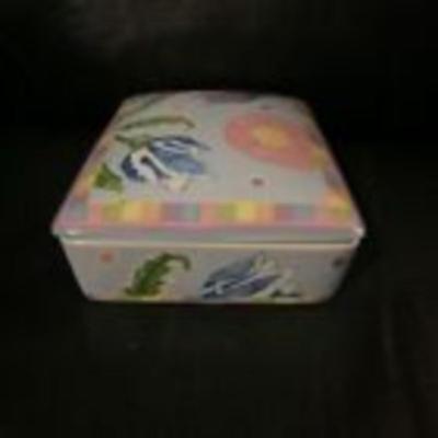 Porcelain Card Dish with 2 Decks of Floral Playing Cards