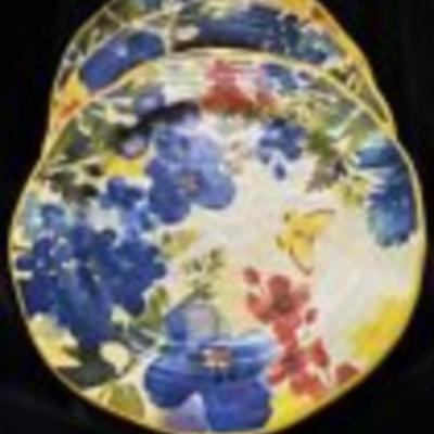 Pier 1 Imports Butterfly Floral 9" Salad Plate Set 4Pc Dessert