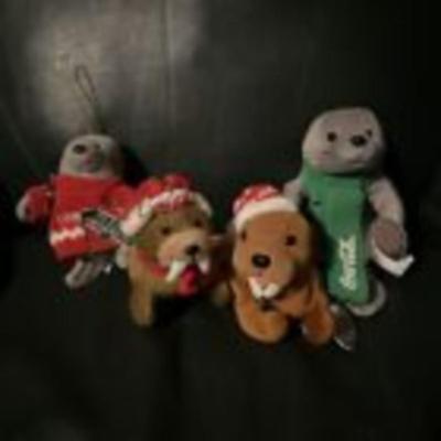Coca-Cola Christmas Ornament Plush Seal & Walrus Set of 4 Holidays