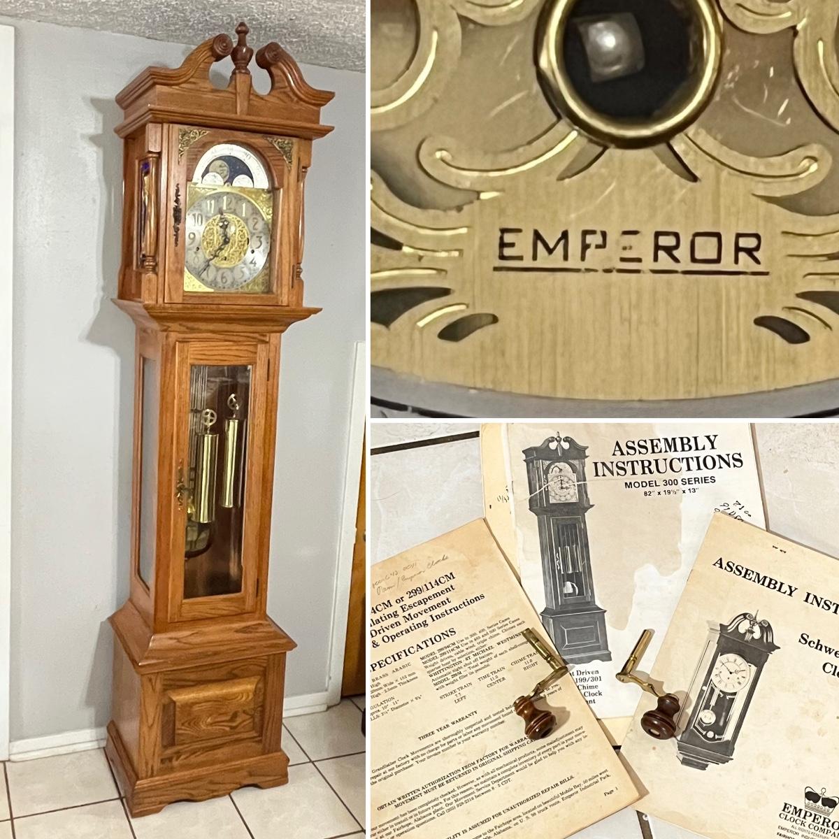 EMPEROR CLOCK COMPANY Solid Oak Celestial Grandfather Clock
