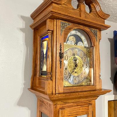 EMPEROR CLOCK COMPANY ~ Solid Oak Celestial Grandfather Clock