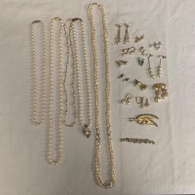 Collection of Pearl Necklaces, Earrings, & Brooches (B1-HS)