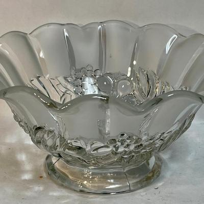 Crystal Bowl W/Frosted Fruit Design Scalloped Edge Panel Footed Pedestal 11 1/2â€ dia.