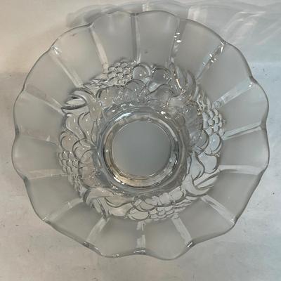 Crystal Bowl W/Frosted Fruit Design Scalloped Edge Panel Footed Pedestal 11 1/2â€ dia.