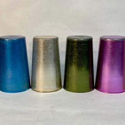 Set of 6 vintage Bascal mid-century anodized Aluminum cups glasses various colors