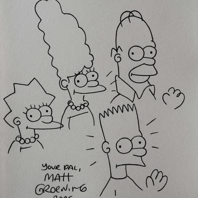 Matt Groening Simpson Family drawn and signed sketch 