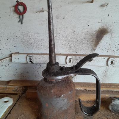 Lever pump action oil can