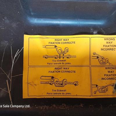 Cable type Tire chains - battery charger and new universal Muffler clamps