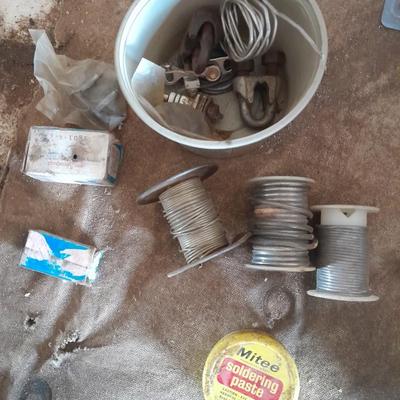 Partial rolls of soldering iron, Vintage tin soldering paste and more