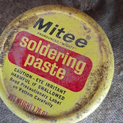 Partial rolls of soldering iron, Vintage tin soldering paste and more
