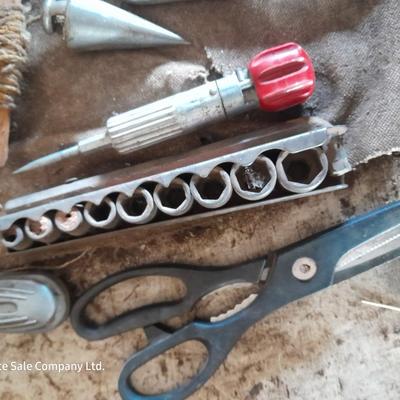 Assortment of hand tools - sockets - driver bits - and more