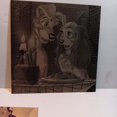 Tin / metal lasered artwork cartoon characters Lady & Tramp - and others