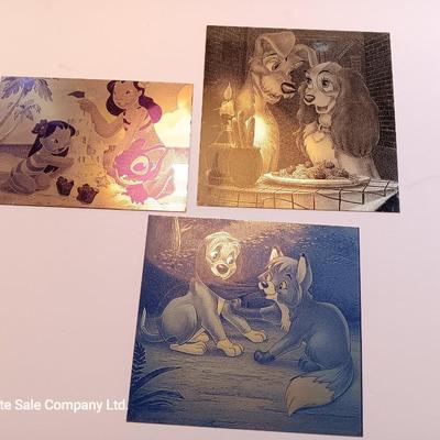 Tin / metal lasered artwork cartoon characters Lady & Tramp - and others