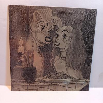 Tin / metal lasered artwork cartoon characters Lady & Tramp - and others