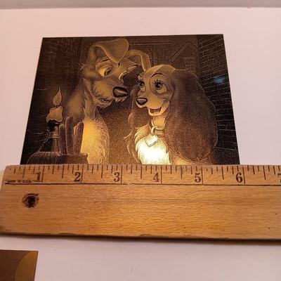 Tin / metal lasered artwork cartoon characters Lady & Tramp - and others
