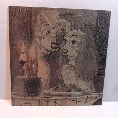 Tin / metal lasered artwork cartoon characters Lady & Tramp - and others
