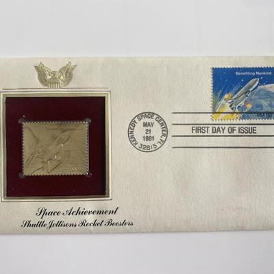 Space Achievement Shuttle Jettisons Rocket Boosters Gold Stamp Replica First Day Cover