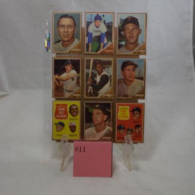 Lot of 9 1962 TOPPS Hall of Famer Cards