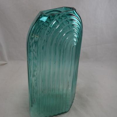 Pressed Glass Teal Art Deco Vase 14â€x9â€x6â€