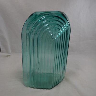 Pressed Glass Teal Art Deco Vase 14â€x9â€x6â€