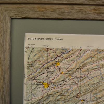 Harrisburg PA Region USGS 3D Raised Relief Map, Framed/Matted 34x26