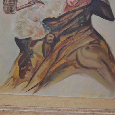 Vintage Original Oil Fisherman Painting, Wormwood Frame 20.25x16.25