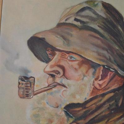 Vintage Original Oil Fisherman Painting, Wormwood Frame 20.25x16.25