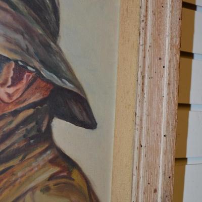 Vintage Original Oil Fisherman Painting, Wormwood Frame 20.25x16.25