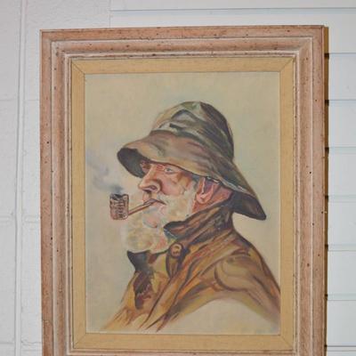 Vintage Original Oil Fisherman Painting, Wormwood Frame 20.25x16.25