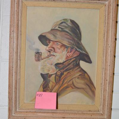 Vintage Original Oil Fisherman Painting, Wormwood Frame 20.25x16.25