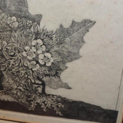 CLAUDE SAUCY â€œLittle Garden On Topâ€ Etching, 5/100 Signed 18.75x16.75