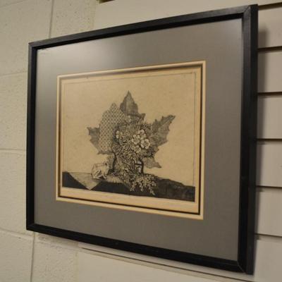 CLAUDE SAUCY â€œLittle Garden On Topâ€ Etching, 5/100 Signed 18.75x16.75