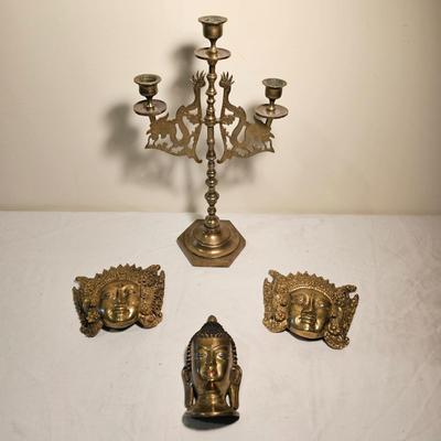 Three Brass Masks & Candlestick (BS-JS)